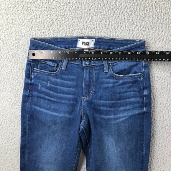 PAIGE Womens Size 27 Skyline Skinny Distressed Raw Hem Stretch Denim Jeans - Picture 13 of 16